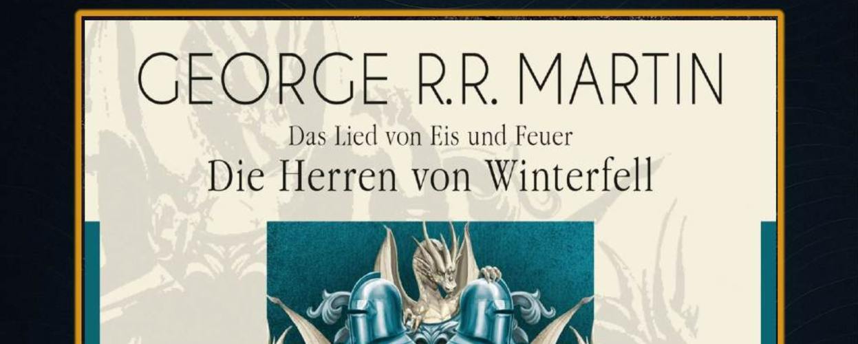 Cover des Hörbuchs „Die Herren von Winterfell“ von George R. R. Martin, erster Band der Reihe „Das Lied von Eis und Feuer“. Zentral ist ein blau-graues Wappen mit Drachen, Helmen und einer stilisierten Burg dargestellt. Oben steht der Autorenname in Großbuchstaben, darunter Titel und Reihentitel. Unten rechts das Logo von Random House Audio, unten links das mp3-Symbol. Sprecher: Reinhard Kuhnert.