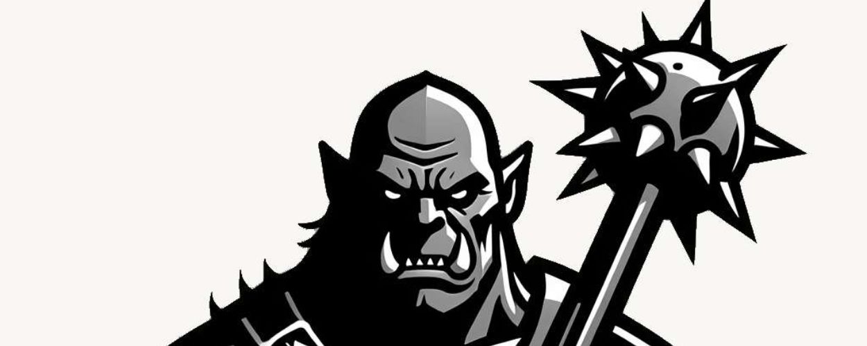 Ein Ork mit Morgenstern. Das passende Logo für das Editorial im Fantasykosmos.