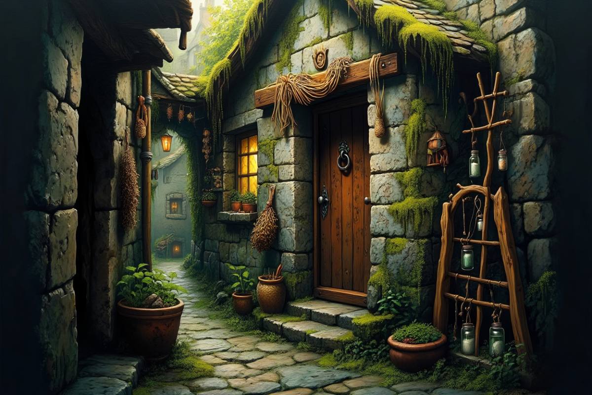 Die Legenden von Serathis: Loreans Heilerkate befindet sich in der engen und verwinkelten Steinsang-Gasse.