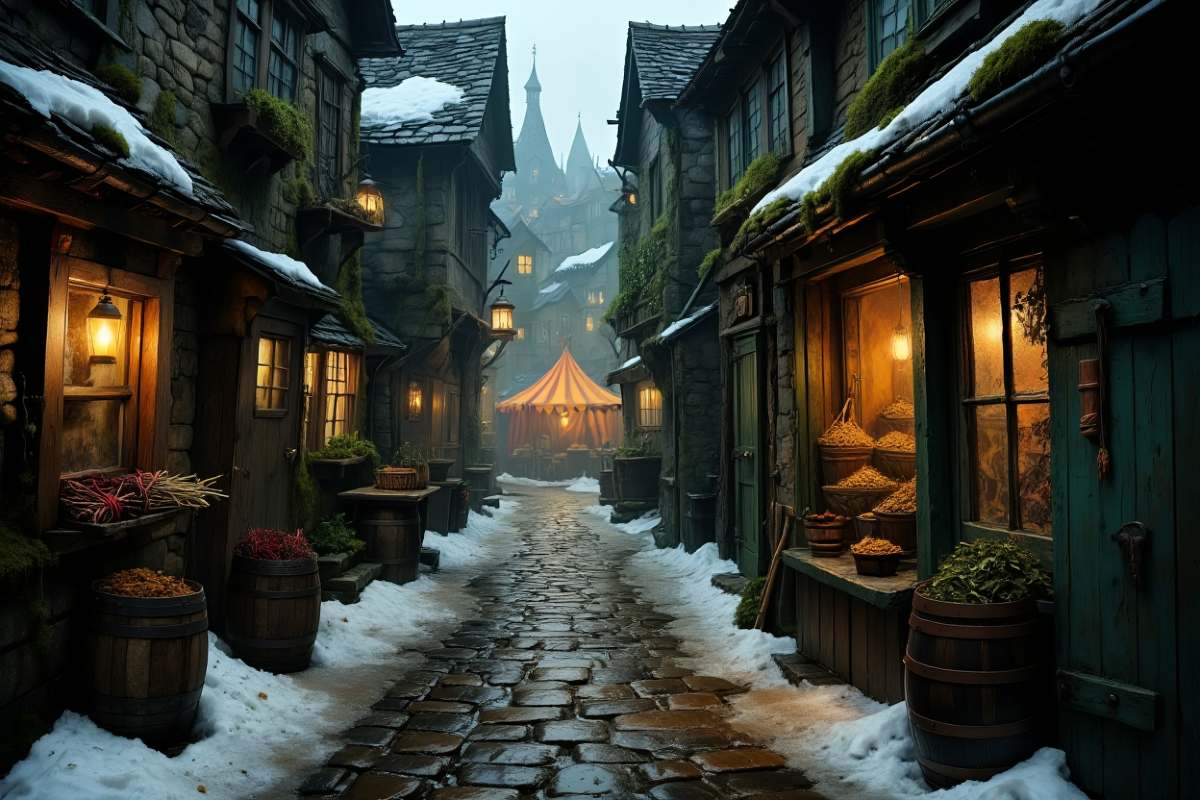 Die Legenden von Serathis: Eine Abbildung der legeandären Steinsang-Gasse in High Cambria