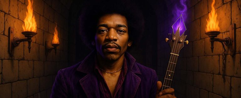 Jimi Hendrix mit dem Brief aus einem violetten Zwischenreich