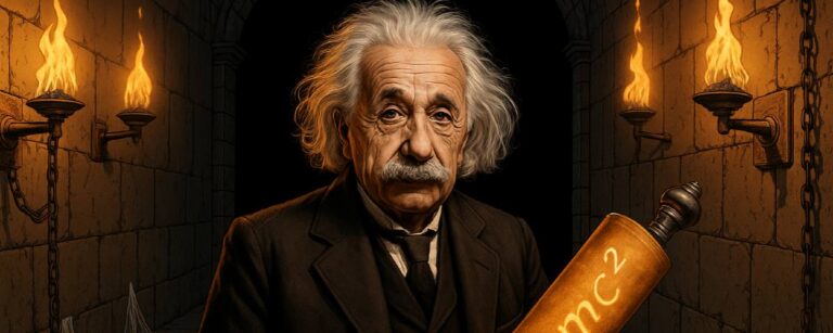 Ein Bild von Albert Einstein, der einen Brief aus den Zwischenreichen geschrieben hat.