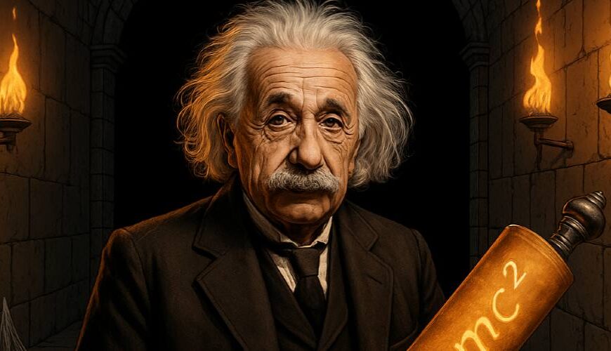 Ein Bild von Albert Einstein, der einen Brief aus den Zwischenreichen geschrieben hat.