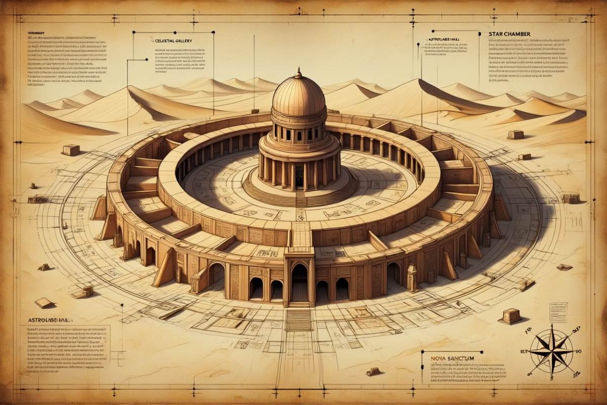 Der Tempel von Sinopa, wo sich Priester der Göttin Oriona und Anhänger Elyras zusammentun, um das Schicksal in den Himmeln zu lesen. Das Zentraum der Serathianischen Astrologie.