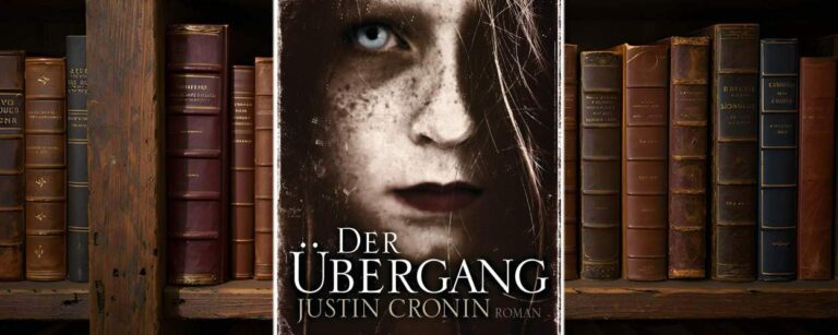 Cover von „Der Übergang“ von Justin Cronin: Silhouetten einer Brücke in der Dämmerung, im Hintergrund eine untergehende Sonne. Symbol für Niedergang, Hoffnung und Übergang in eine neue Welt.