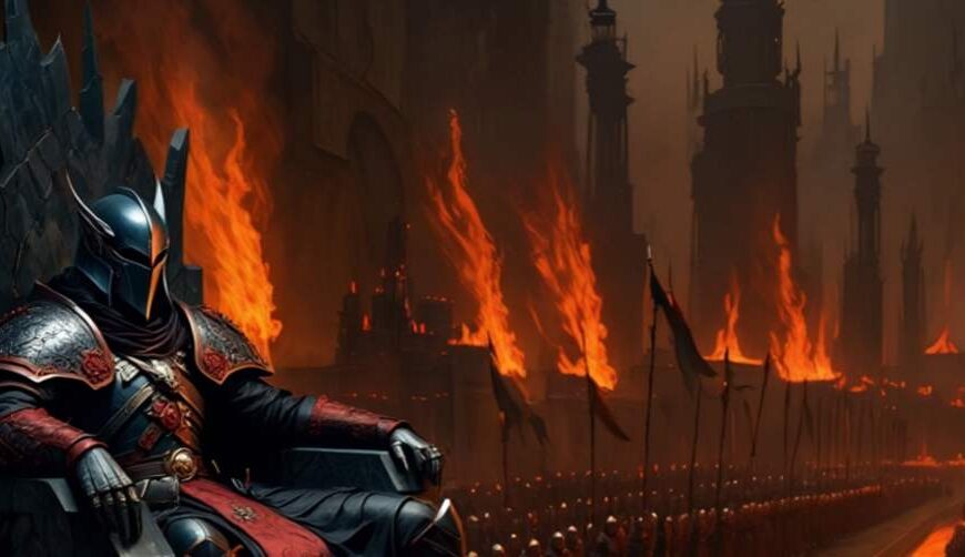 Bild: Der Dunkle Herrscher von Mordor auf dem dunklen Thron. Ein spektakuläres Gemälde.