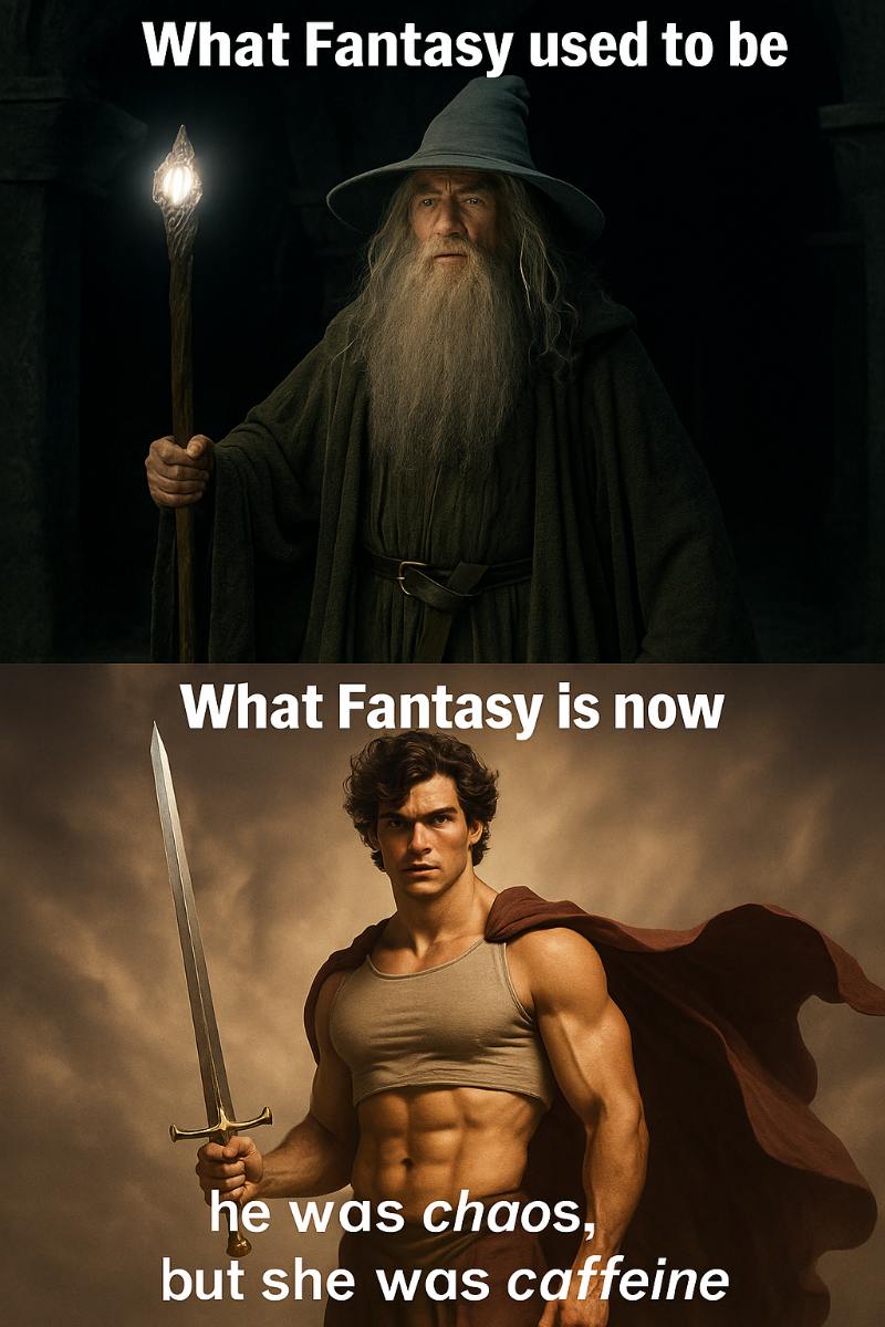 Meme: Dieses Bild zeigt, was Fantasy damals bei Tolkien war und was mittlerweile daraus wurde. Eine sehr ironische Darstellung.