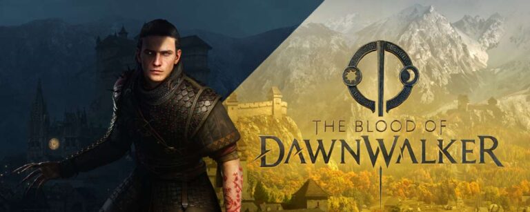 Coverbild zu Blood of the Dawnwalker: Vampirkrieger in dunkler Rüstung vor blutrotem Mond – düstere Dark-Fantasy-Atmosphäre
