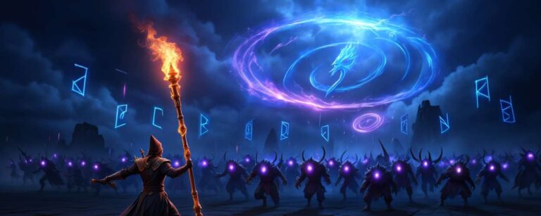 Ein magischer Planeswalker betritt einen kinogleich erleuchteten Nexus – Fantasy meets Leinwandzauber