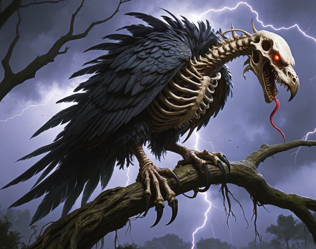 Gigantisches walrossartiges Meeresmonster mit grünen, leuchtenden Tentakel-Bartfäden und gewaltigen Stoßzähnen, ragt aus einem tobenden Sturmmeer empor und greift mehrere hölzerne Segelschiffe an – Rauk’Torr, das Kahlhauz der Nordströme, im Moment des Zorns.