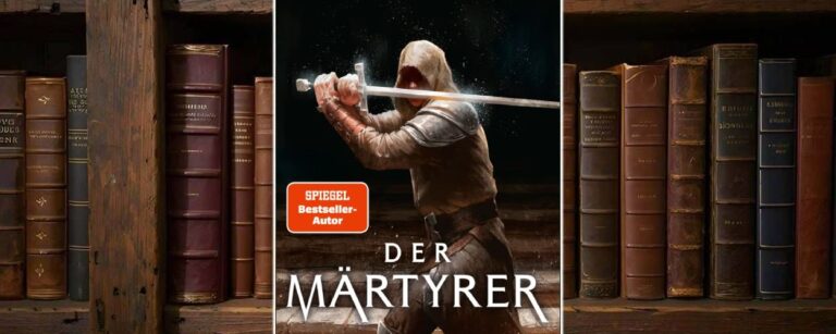 Cover von Der Märtyrer von Anthony Ryan: Ein vermummter Kämpfer in Kettenhemd und Kapuze kniet im Halbdunkel, das Schwert quer vor dem Gesicht erhoben. Schlichte, kraftvolle Gestaltung in Schwarz- und Brauntönen, Symbol für Glaube, Kampf und Opfer.