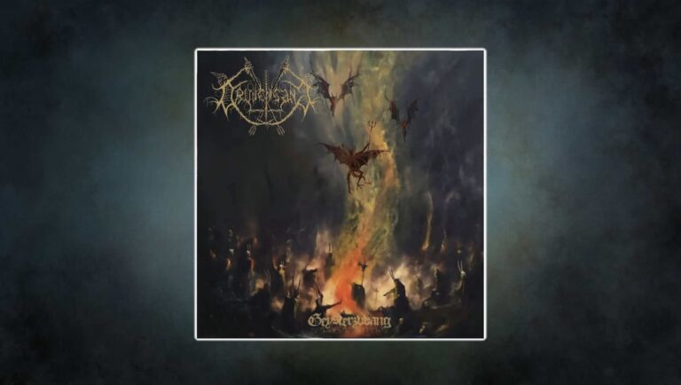 Cover-Artwork von Drudensang – Geysterzvvang (2025, Folter Records): Dämonen steigen über einem Hexenzirkel im Feuer empor, finsterer Ritualstil in dunklen Farben.