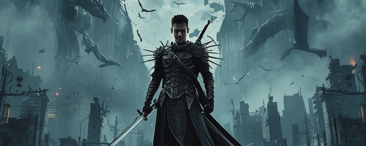 Apokalyptisches Steelbook-Artwork zu Omniscient Reader: The Prophecy mit dunklem Helden vor zerstörter Stadt und fliegenden Kreaturen.