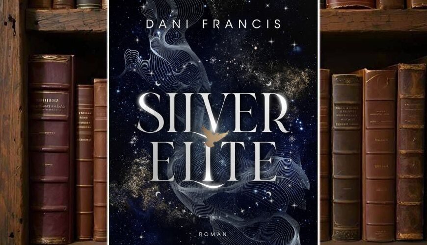 Cover von Silver Elite von Dani Francis: schwarzer Hintergrund mit schimmernden Ornamenten und großem Titel in Metallic-Optik, YA-Fantasy-Look.