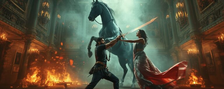 Bollywood Fantasy: Prabhas in prachtvoller Szene mit Geistern, Romantik und überdimensionalem Horror-Set