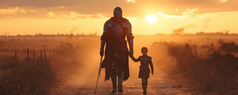 Ein Ritter in voller Rüstung und sein kleiner Knappe wandern durch Westeros – Symbol für den intimen Ton der neuen Serie A Knight of the Seven Kingdoms.