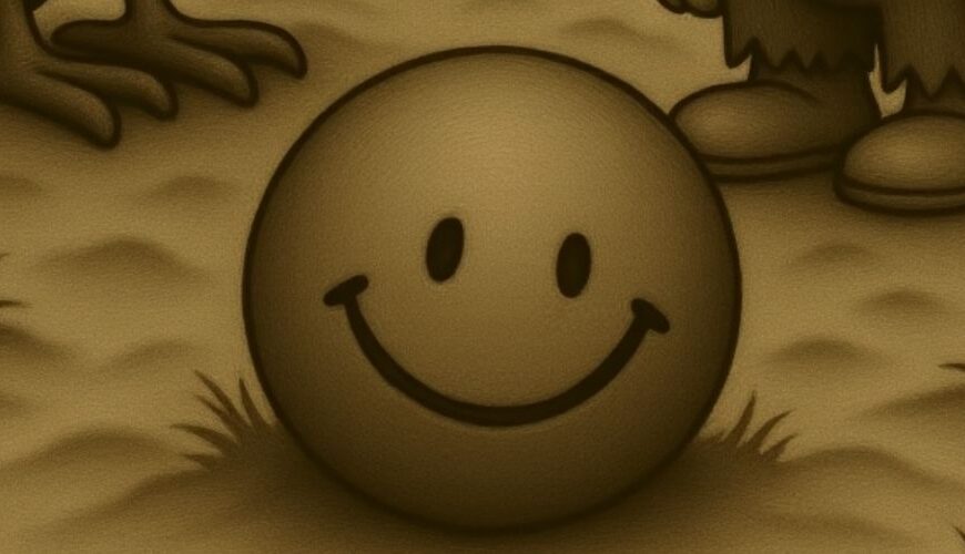 Sepiafarbener Cartoon: Crowbah und Grabhold stehen auf einem Friedhof vor einem lächelnden Smiley-Orakel. Grabhold stellt eine absurde Frage, das Orakel antwortet seelenruhig.