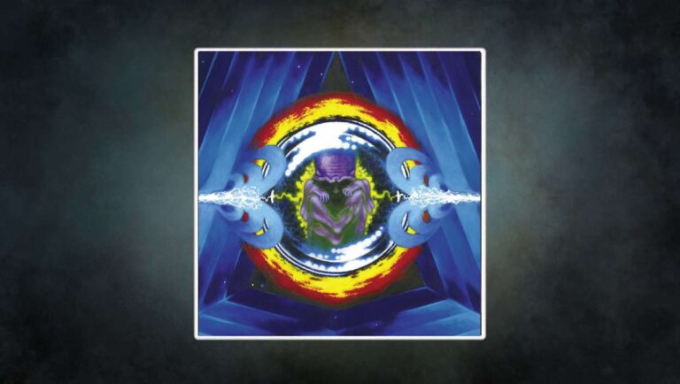 Mausoleum Gate Space Rituals And Magick Albumcover mit blauem kosmischen Portal, gelb rotem Energiering und violetter embryoähnlicher Gestalt im Zentrum, flankiert von blauen Schlangenformen mit weißen Energiestrahlen