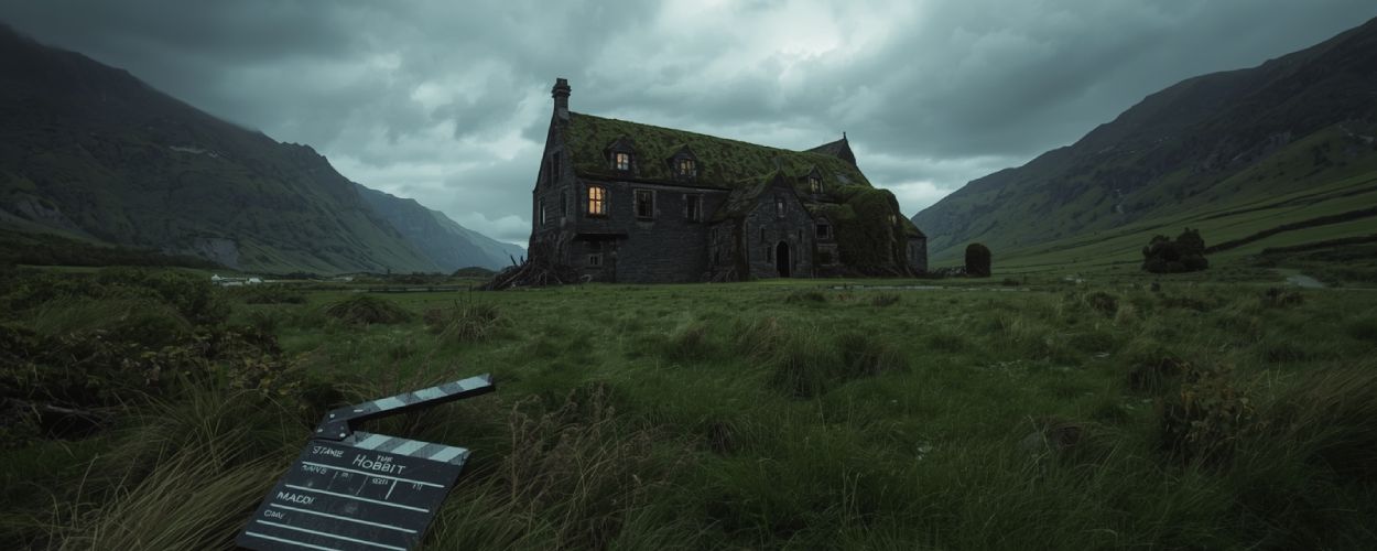Ein verlassenes, moosbedecktes Hotel inmitten neuseeländischer Berge – das verlorene Spukquartier von Del Toros Hobbit-Dreh.