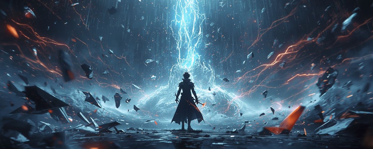 Der Held von Lost Soul Aside steht vor einer explodierenden Energiefontäne, während Blitze und Splitter um ihn kreisen – Sinnbild für das Chaos des neuen Surge-of-Voidrax-Modus.