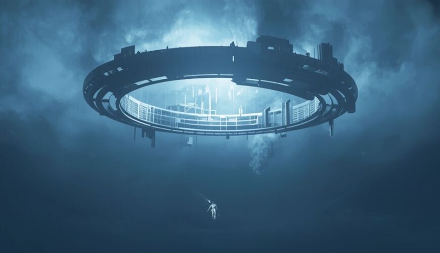 Ein hell leuchtendes Objekt schwebt über einer nebligen Landschaft im sächsischen Vogtland, während Einsatzkräfte mit Taschenlampen zum Himmel blicken.