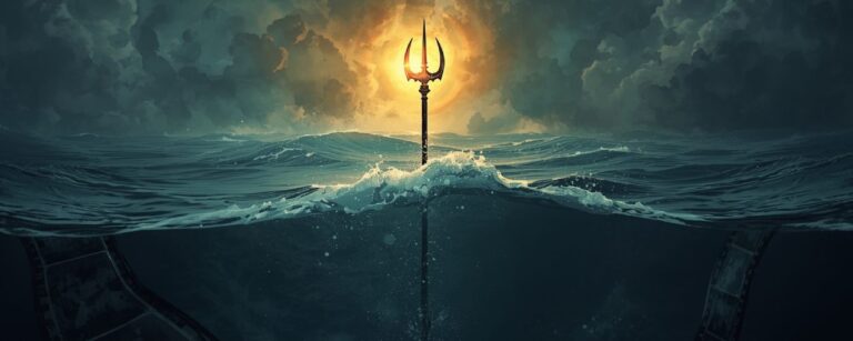 Ein Dreizack steigt aus dem Meer und symbolisiert den Wandel von Percy Jacksons gescheiterten Kinofilmen zur erfolgreichen Serie.