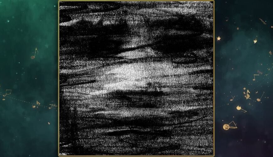 Albumcover Born Erased Birds Drink My Blood – abstrakte Schwarzweißfläche aus verwischten Kohlestrichen, in deren Mitte vage die Andeutung eines Gesichts oder einer Spiegelung auf dunklem Wasser erkennbar ist.