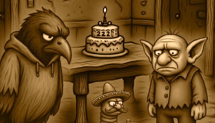 Finsterer Cartoon. Mit Crowbah, Grabhold und einem Gärtner-Wurm namens Pedro.