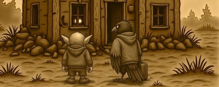 Crowbah und Grabhold: Außenansicht des verfallenen Speckschlosses, Licht im Fenster, Schrei aus dem Inneren.