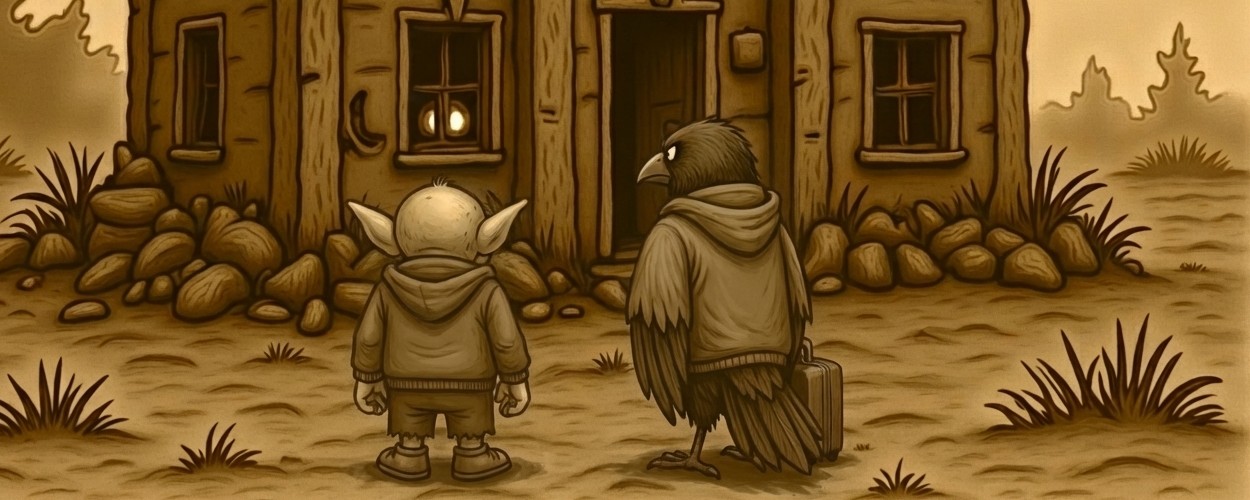 Crowbah und Grabhold: Außenansicht des verfallenen Speckschlosses, Licht im Fenster, Schrei aus dem Inneren.