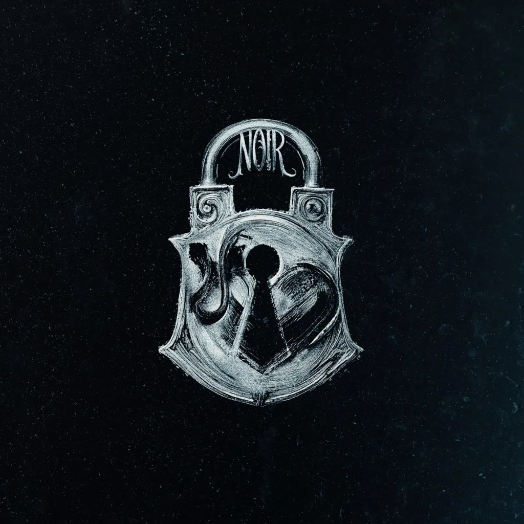 Albumcover Lord Of The Lost Opvs Noir Vol. 2 – schwarzer Hintergrund mit weiß gezeichnetem Vorhängeschloss, dessen Front ein Herz mit Schlüsselloch zeigt, oben im Bügel steht der Schriftzug NOIR.