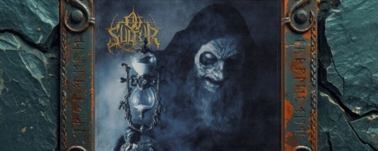 Cover Ov Sulfur – Endless: Kapuzenfigur im blauen Nebel hält eine verzierte Sanduhr, goldenes Bandlogo oben links, Albumtitel unten rechts.