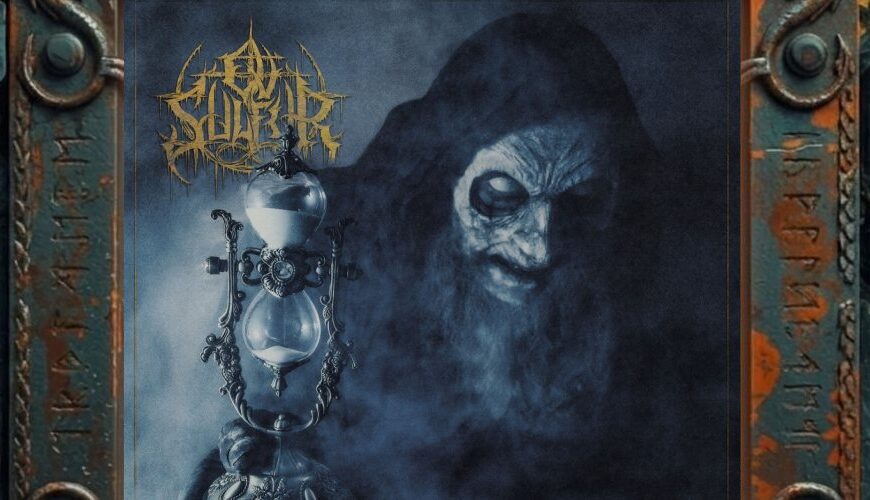 Cover Ov Sulfur – Endless: Kapuzenfigur im blauen Nebel hält eine verzierte Sanduhr, goldenes Bandlogo oben links, Albumtitel unten rechts.