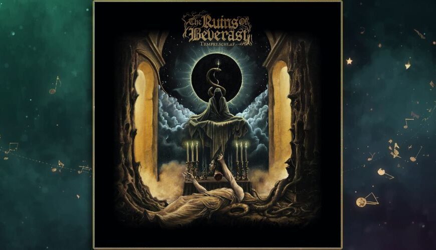 Ölgemaltes Albumcover: organisch verwachsene Tempelsäulen rahmen einen Altarraum, auf dessen Thron eine verhüllte Gestalt vor einer schwarzen Sonnenfinsternis sitzt; darüber windet sich eine Schlange, im Vordergrund liegt eine gewandete Figur am Boden, umgeben von Kerzenleuchtern und Wurzeln.