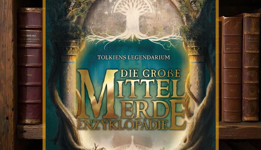 Cover von ›Die große Mittelerde-Enzyklopädie – Númenor und das Zweite Zeitalter‹: großformatiges dunkel gehaltenes Hardcover mit goldener Ornamentprägung, Mittelerde-Schriftzug und edlem Enzyklopädie-Look.