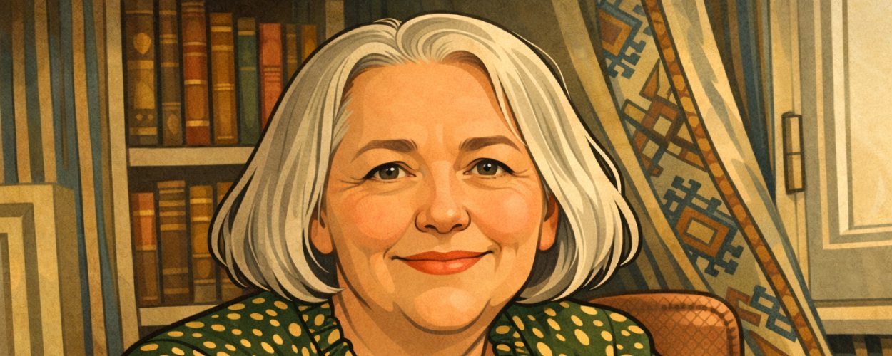 Eine Cartoon Version des Portraits der britischen Fantasy-Autorin Susanna Clarke.