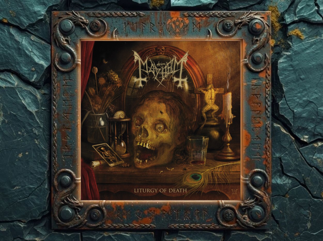 Albumcover Barbarian – Reek of god: muskulöser Barbar mit Hörnerhelm holt mit einer Axt zum Schlag auf einen knienden Kreuzritter im weißen Waffenrock mit rotem Kreuz aus, dahinter flammender Feuer- und Rauchhintergrund, oben goldenes Barbarian-Logo, unten Albumtitel.