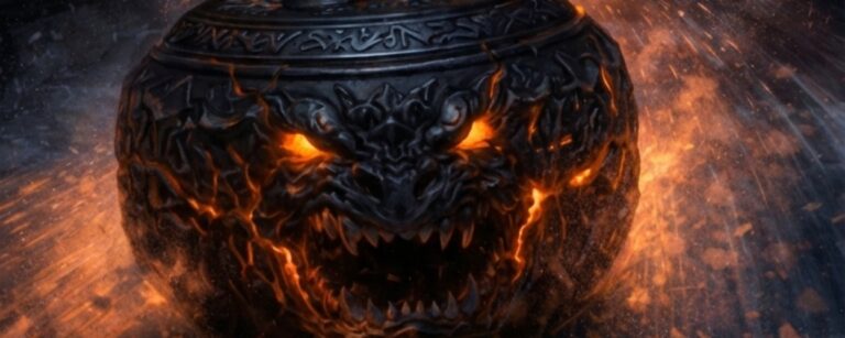 Meme: Curling auf Eis im Fantasy-Stadion; Zwerge „sweepen“ mit Hämmern, Ork brüllt, dämonischer Curling-Stein glüht und hat ein Maul.