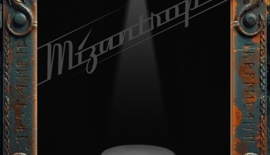 Schwarzgraues Albumcover zu Mizantrop von She Past Away: diagonaler, stilisierter Schriftzug „Mizantrop“ oben, unten ein einzelner heller Lichtkreis wie eine Bühne im Spotlight, rechts unten der Bandname.