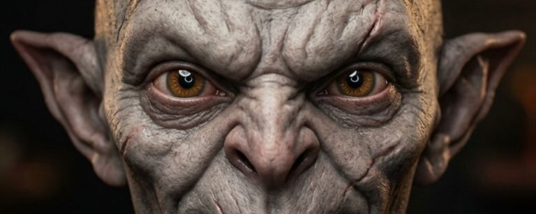 Werbemotiv im Hochformat als Parodie auf L’Oréal: Ein realistisch fotografierter, bösartig blickender Goblin-Dämon sitzt frontal im Friseurstuhl, trägt einen schwarzen Umhang, während behandschuhte Hände mit Kamm und Schere seine wenigen struppigen Haare schneiden.