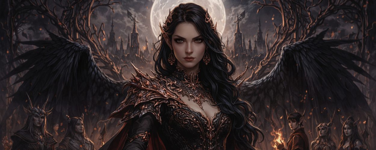 Mächtige Romantasy-Figur vor einem mondbeschienenen Feenhof als Symbolbild für Sarah J. Maas’ Forderung nach kreativer Kontrolle bei ACOTAR.