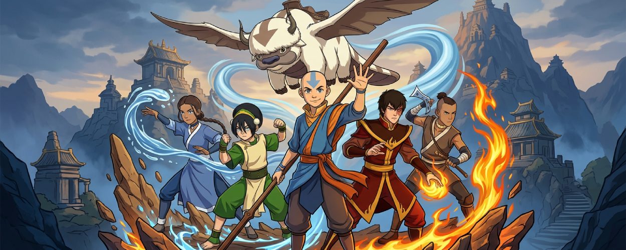 Erwachsene Versionen von Aang und seinen Freunden in einer epischen Fantasy-Szene als Symbolbild für den neuen Avatar-Film.