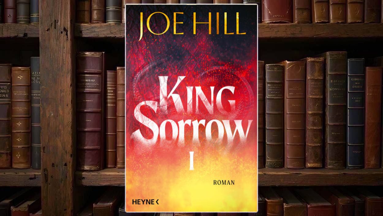 Dunkelblaues Cover von King Sorrow I mit stilisierten orange-roten Flammen auf fast schwarzem Grund; darüber und mittig große weiße Typografie mit Autorennamen und Titel.