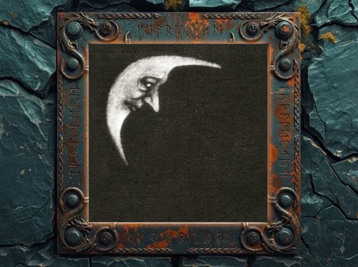 Albumcover Crippled Black Phoenix – Sceaduhelm: fast komplett schwarzes, körniges Cover mit blasser mondförmiger Fratze im oberen linken Bereich, geisterhaft und minimalistisch.