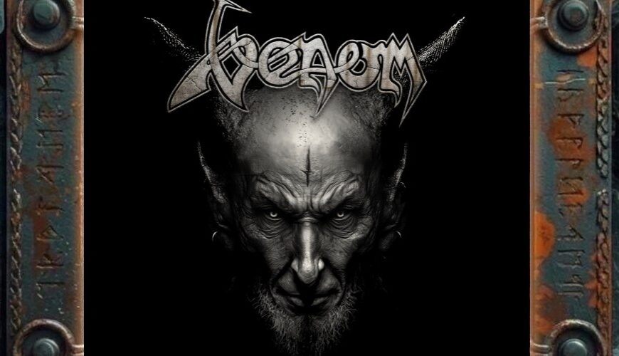 Albumcover von Venom – Into Oblivion: Schwarzes Cover mit einem düsteren, grau beleuchteten Ziegenkopf-Dämon im Zentrum. Über dem Kopf steht das gezackte Venom-Logo, auf der Stirn der Figur ist ein schmales Kreuzsymbol zu sehen. Unten steht der Albumtitel Into Oblivion in weit gesetzten Buchstaben.