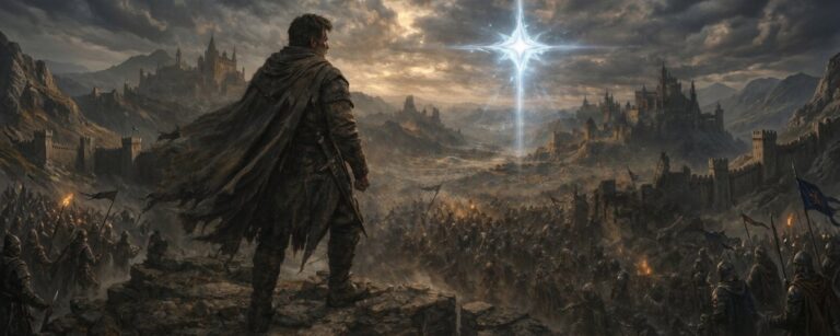 Eine düstere Fantasy-Schlacht mit Waldläufer, Untoten und leuchtendem Artefakt inszeniert das Dragonheir-Crossover mit Heroes of Might & Magic III.