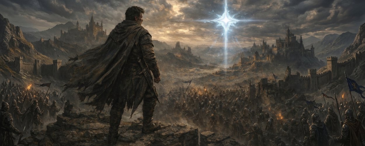 Eine düstere Fantasy-Schlacht mit Waldläufer, Untoten und leuchtendem Artefakt inszeniert das Dragonheir-Crossover mit Heroes of Might & Magic III.