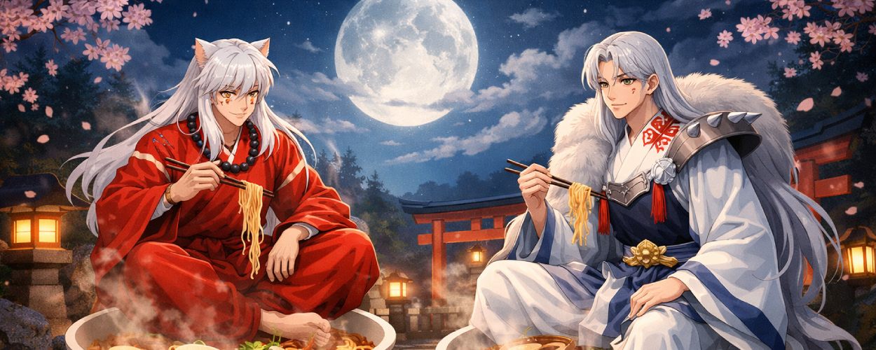 Neue InuYasha Figuren zeigen InuYasha und Sesshoumaru in sitzender Pose auf Becherrändern im Stil der Noodle-Stopper-Reihe.