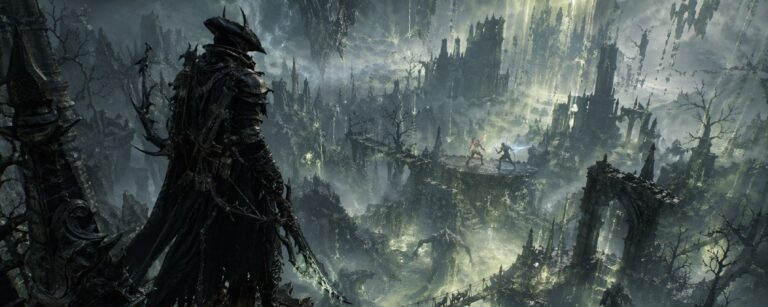 Mistfall Hunter als düsteres Fantasy-Extraction-RPG mit gepanzertem Jäger, verfluchtem Nebel, Ruinen und einem gefährlichen Kampfgebiet in der Höhe.