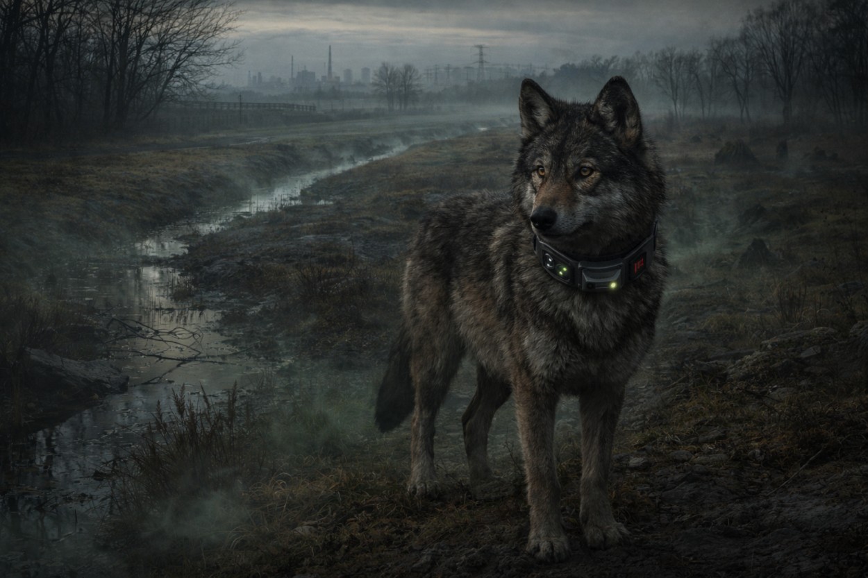 Dunkler Straßenbahnwagen mit einem schwarz gekleideten Kontrolleur in der Mitte, während Fahrscheine durch die Luft fliegen und erschöpfte Fahrgäste in nebliger Zwischenreichs-Stimmung sitzen.